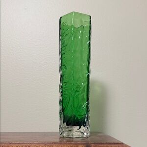 MCM Green Textured vintage hexagon emerald glass Vase